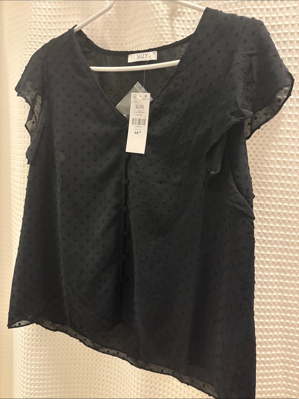 Black Swiss Dot Flutter Sleeve Blouse